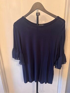 Kim & Cami Navy Blue Ruffle Sleeve Top Large